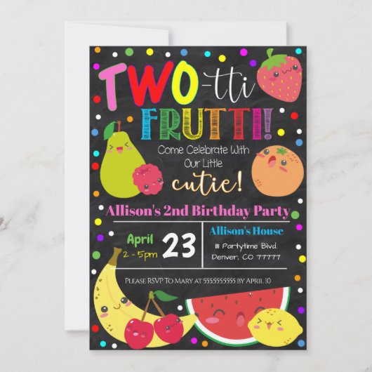 Invitation d'anniversaire de fête des fruits à deu (Devant)
