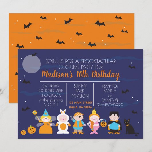Invitation d'anniversaire de fête d'Halloween de c (Devant / Derrière)