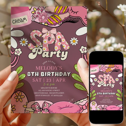 Invitation d'anniversaire de fête rétro Daisy Spa