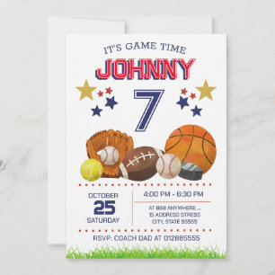 Invitation d'anniversaire de fête sportive All Sta