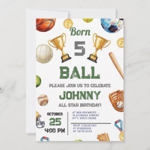 Invitation d'anniversaire de fête sportive All Sta