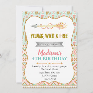 Invitation d'anniversaire de fête tribale pailleté