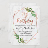Invitation d'anniversaire de feuillage rose d'or (Devant / Derrière)