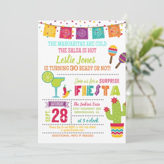 Invitation d'anniversaire de fiesta - blanc (Debout devant)