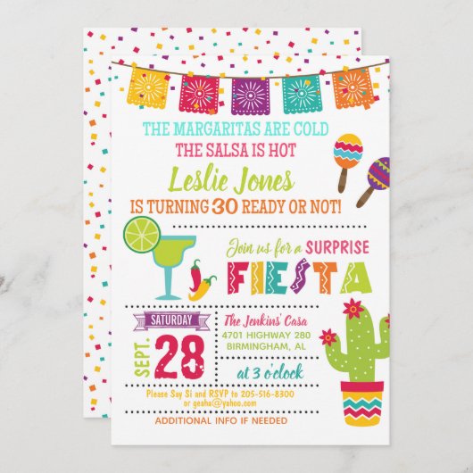 Invitation d'anniversaire de fiesta - blanc (Devant / Derrière)