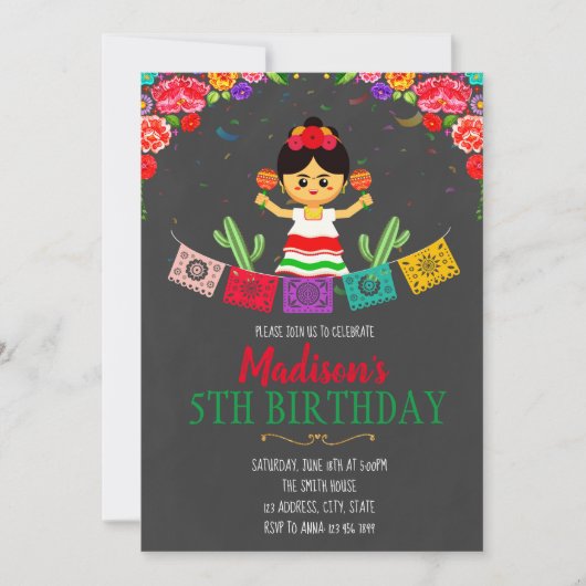 Invitation d'anniversaire de fiesta de fille (Devant)