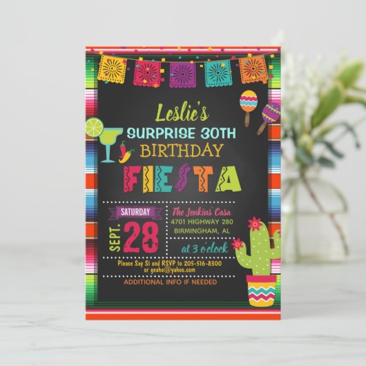 Invitation d'anniversaire de fiesta - frontière de (Debout devant)