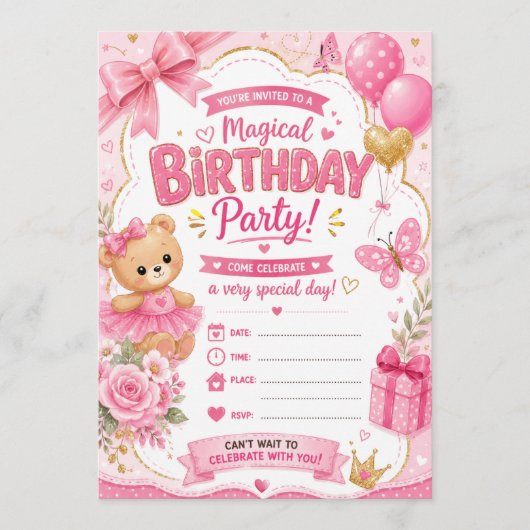 Invitation d'anniversaire de fille (Devant)
