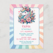 Invitation d'anniversaire de fille à thème Licorne (Devant)