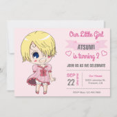 Invitation d'anniversaire de fille anime rose mign (Devant)