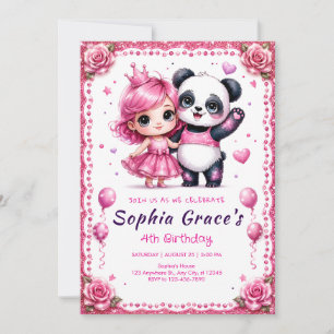 Invitation d'anniversaire de fille au panda rose m