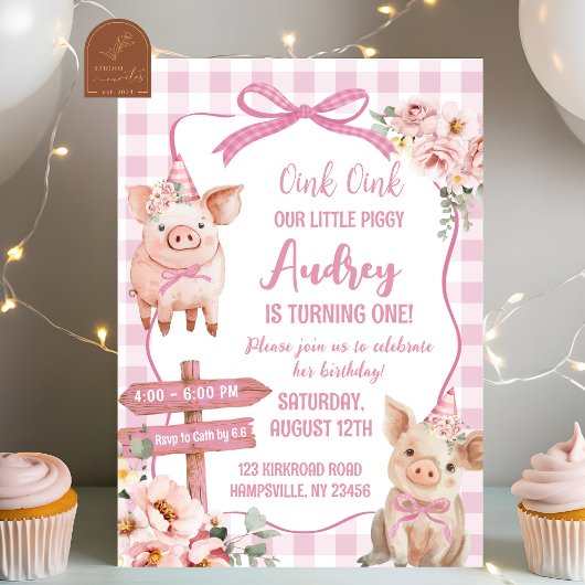 Invitation d'anniversaire de fille au petit cochon