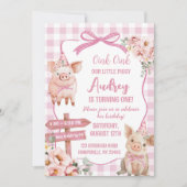 Invitation d'anniversaire de fille au petit cochon (Devant)
