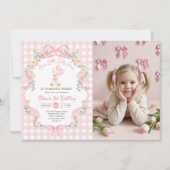 Invitation d'anniversaire de fille au ruban rose d (Devant)