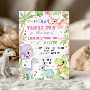 Invitation d'anniversaire de fille aux trois Rex a
