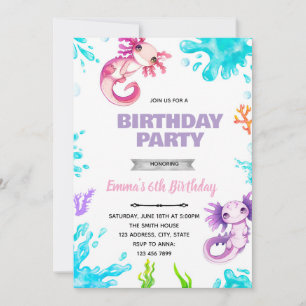 Invitation d'anniversaire de fille axolotl