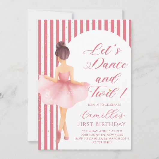 Invitation d'anniversaire de fille ballerine (Devant)