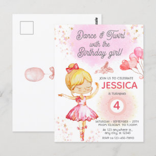 Invitation d'anniversaire de fille ballerine blond