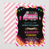 Invitation d'anniversaire de fille camion de pompi (Devant / Derrière)