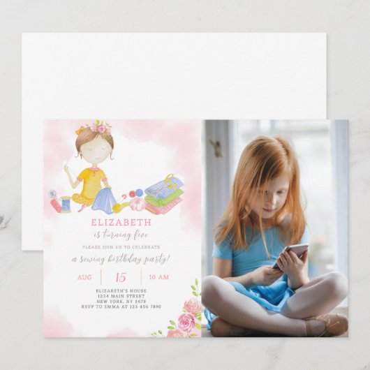 Invitation D'Anniversaire De Fille Coussin Avec Ph (Devant / Derrière)