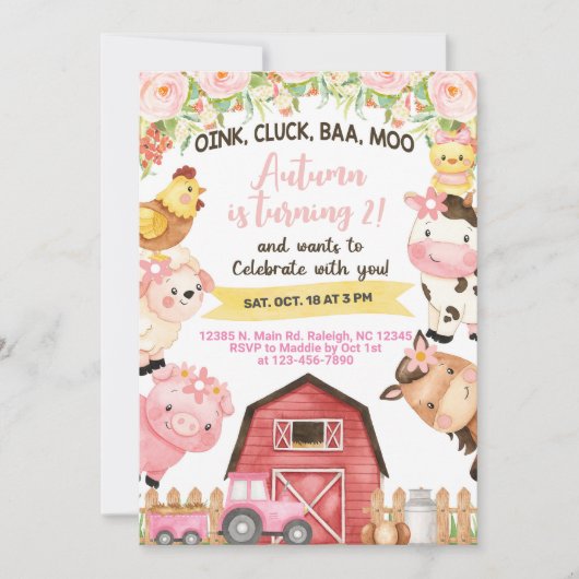 Invitation d'anniversaire de fille d'animaux de fe (Devant)