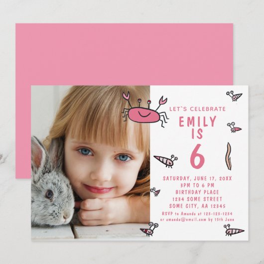 Invitation d'anniversaire de fille d'animaux de me (Devant / Derrière)