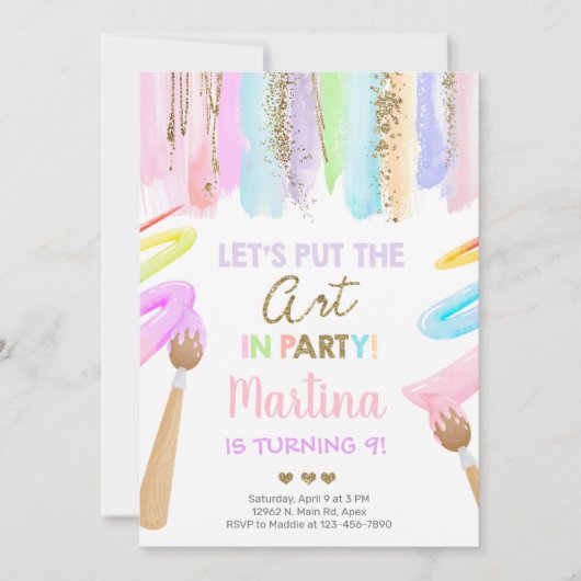 Invitation d'anniversaire de fille d'art, invitati (Devant)