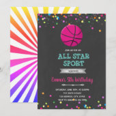 Invitation d'anniversaire de fille de basketball (Devant / Derrière)