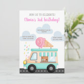 Invitation d'anniversaire de fille de camion crème (Debout devant)