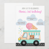 Invitation d'anniversaire de fille de camion crème (Devant / Derrière)