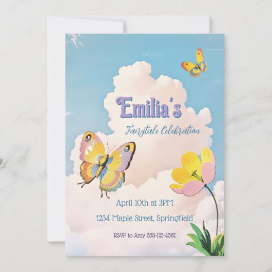 Invitation d'anniversaire de fille de conte de fée (Dos)
