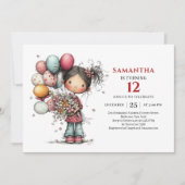 Invitation d'anniversaire de fille de dessin animé (Devant)