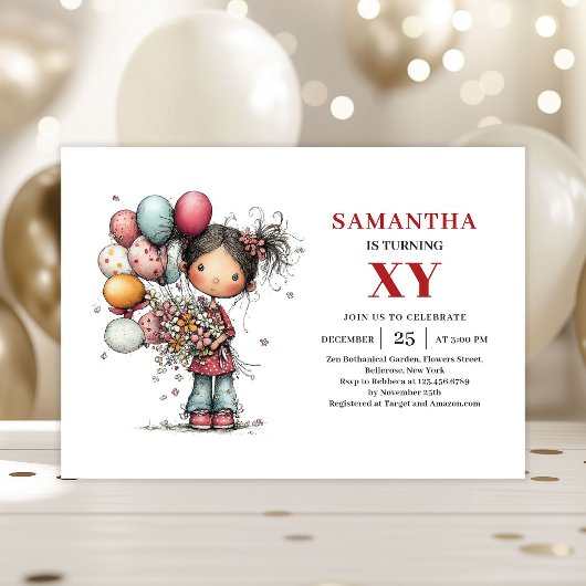 Invitation d'anniversaire de fille de dessin animé