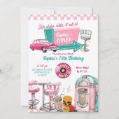 Invitation d'anniversaire de fille de diner rétro (Devant)