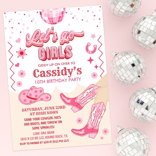 Invitation d'anniversaire de fille de disco cowgir