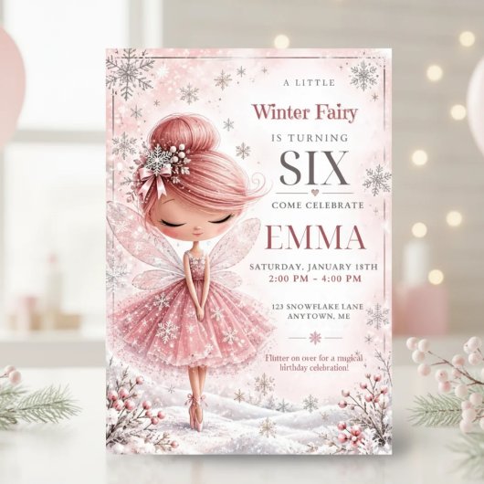 Invitation d'anniversaire de fille de fée de floco