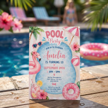 Invitation d'anniversaire de fille de fête au bord