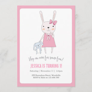 Invitation d'anniversaire de fille de lapin