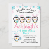Invitation d'anniversaire de fille de pingouin (Devant)