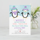 Invitation d'anniversaire de fille de pingouins d' (Debout devant)