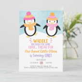 Invitation d'anniversaire de fille de pingouins d' (Debout devant)