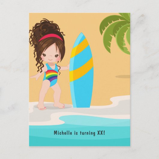 Invitation d'anniversaire de fille de plage d'été (Devant)
