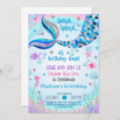 Invitation d'anniversaire de fille de sirène. (Devant / Derrière)