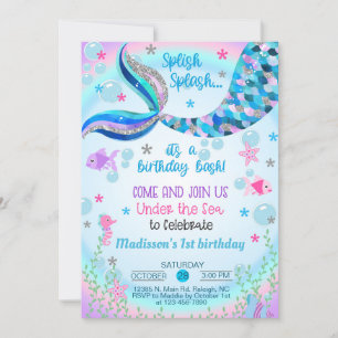 Invitation d'anniversaire de fille de sirène.