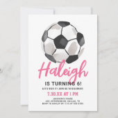 Invitation d'anniversaire de fille de soccer rose (Devant)