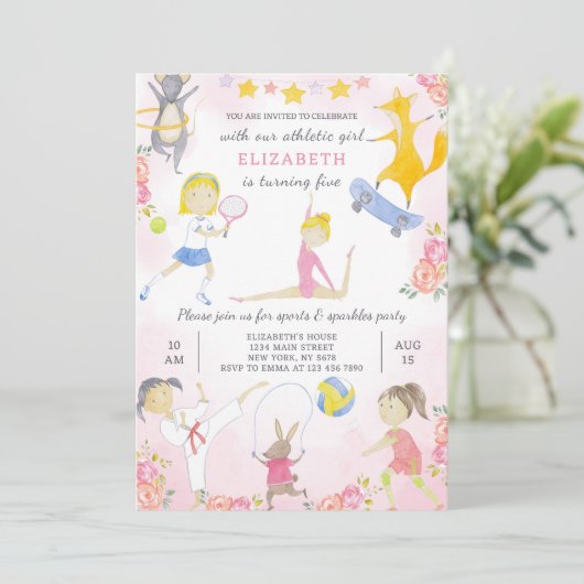 Invitation d'anniversaire de fille de sport (Debout devant)
