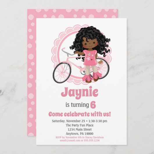 Invitation d'anniversaire de fille de vélo afro-am (Devant / Derrière)