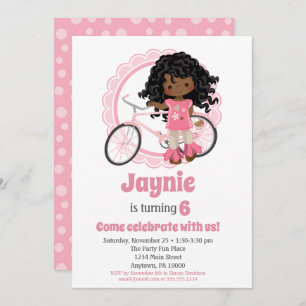 Invitation d'anniversaire de fille de vélo afro-am