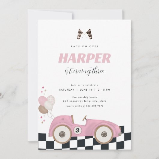 Invitation d'anniversaire de fille de voiture de c (Devant)