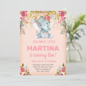Invitation d'anniversaire de fille d'éléphant rose (Debout devant)